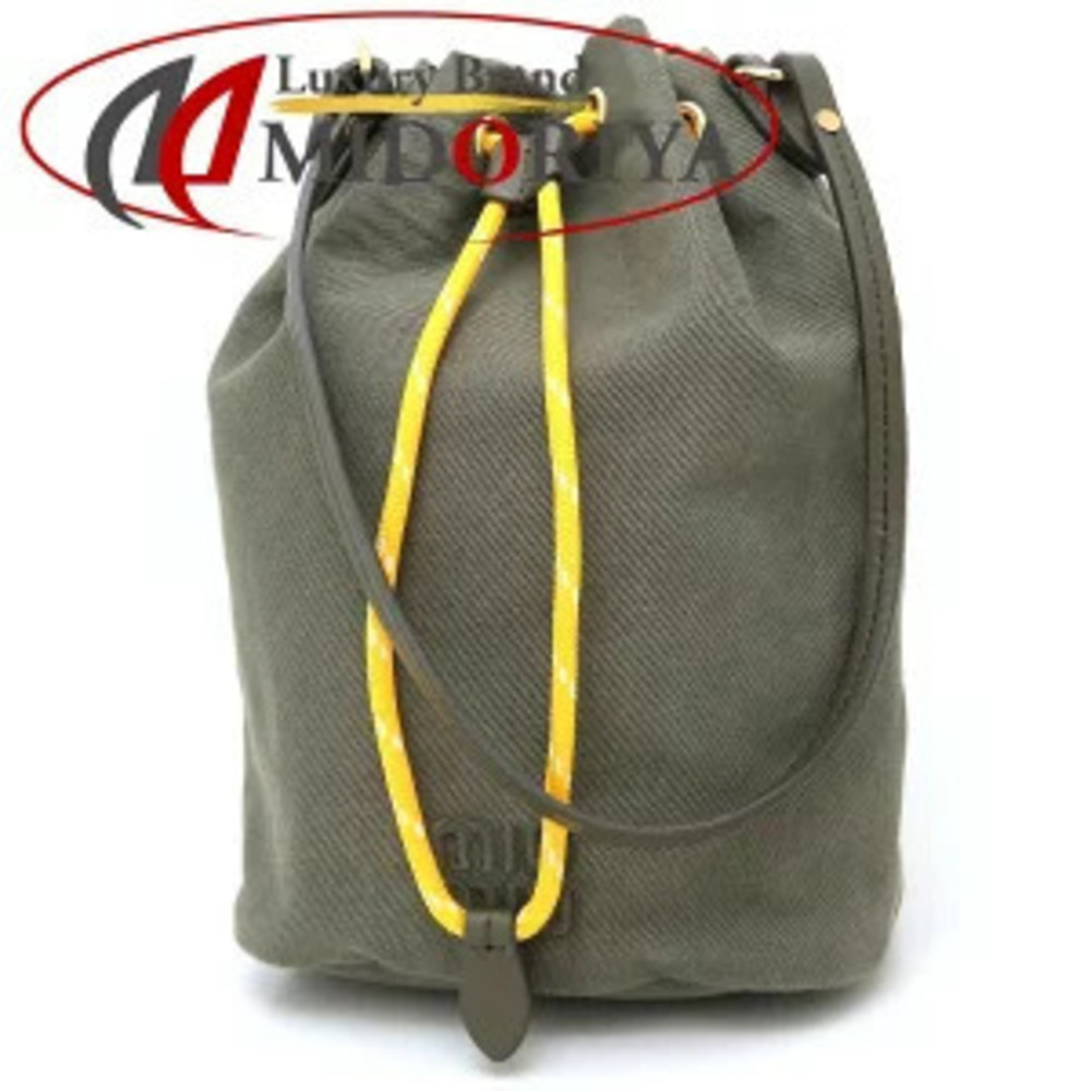 Miu Miu Gabardine Pouch Canvas Calfskin Olive Yellow Green